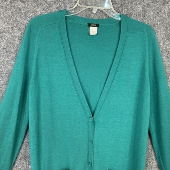 J Crew 100% Merino Wool Cardigan Sweater Women S Green Grandpa Core 6 Button - Picture 6 of 14